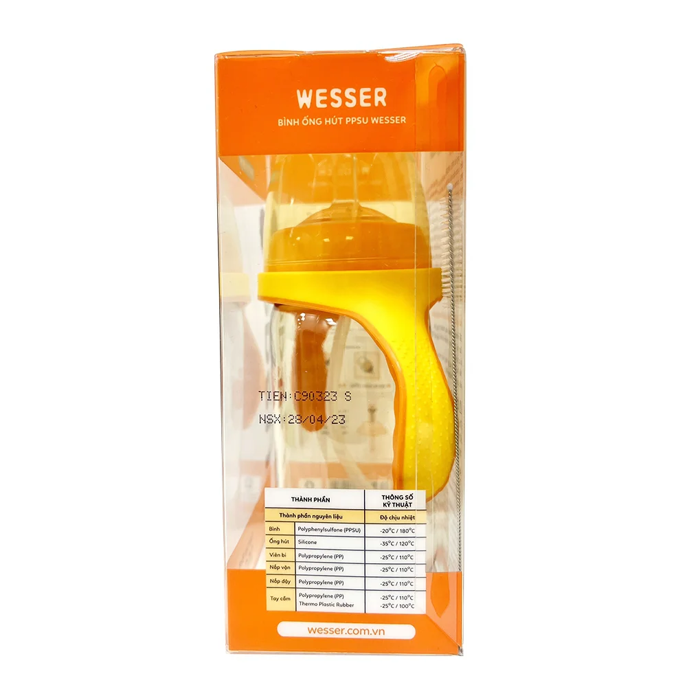 Bình ống hút Wesser nhựa PPSU có tay cầm cổ rộng 260ml (Giao bao bì ngẫu nhiên)
