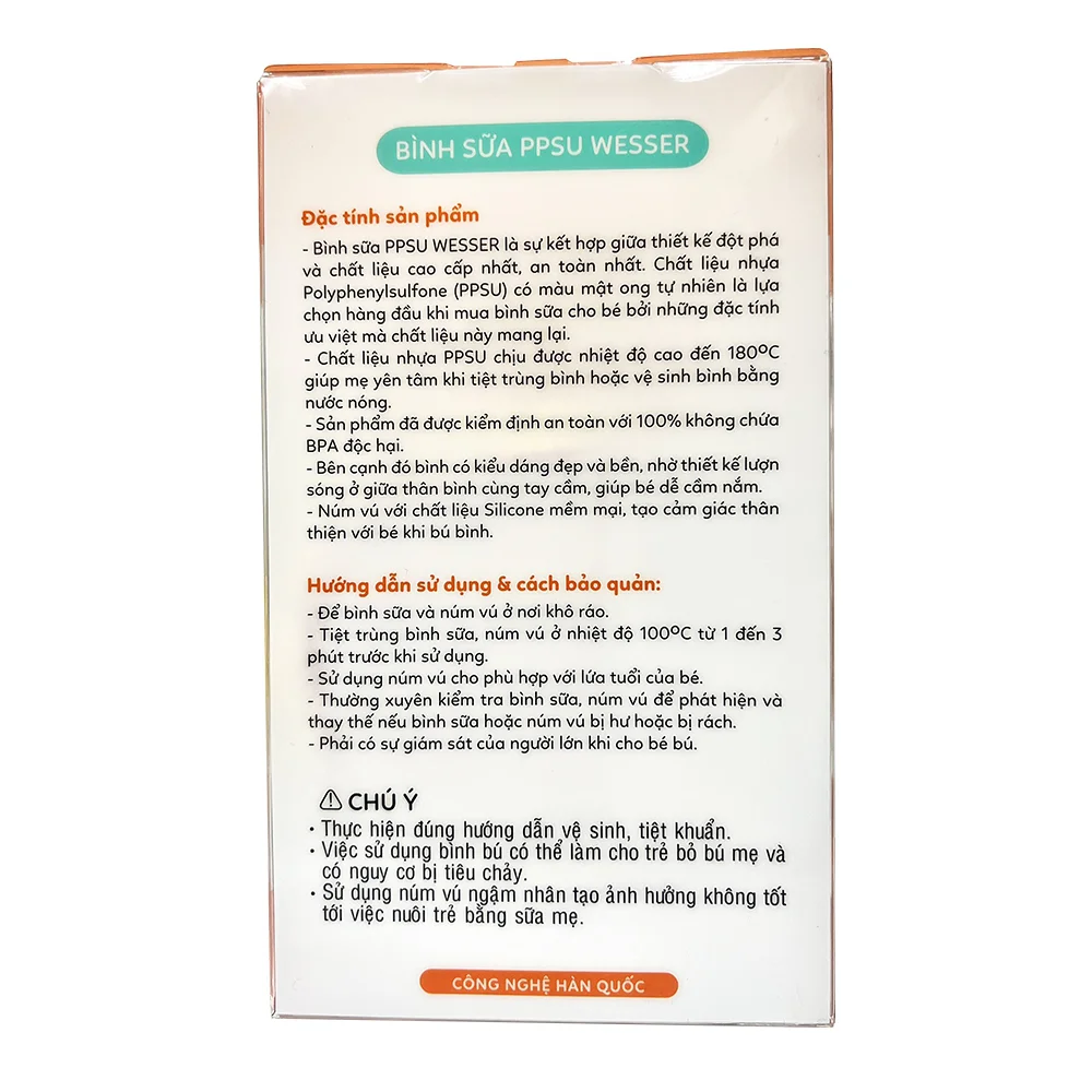 Combo 2 Bình sữa Wesser nhựa PPSU có tay cầm cổ rộng 260ml