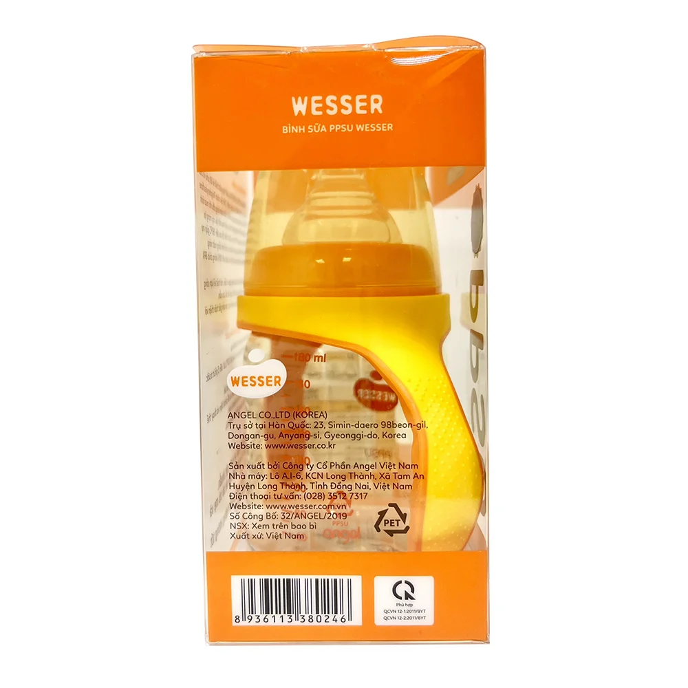 Bình sữa Wesser nhựa PPSU có tay cầm cổ rộng 180ml (Giao bao bì ngẫu nhiên)