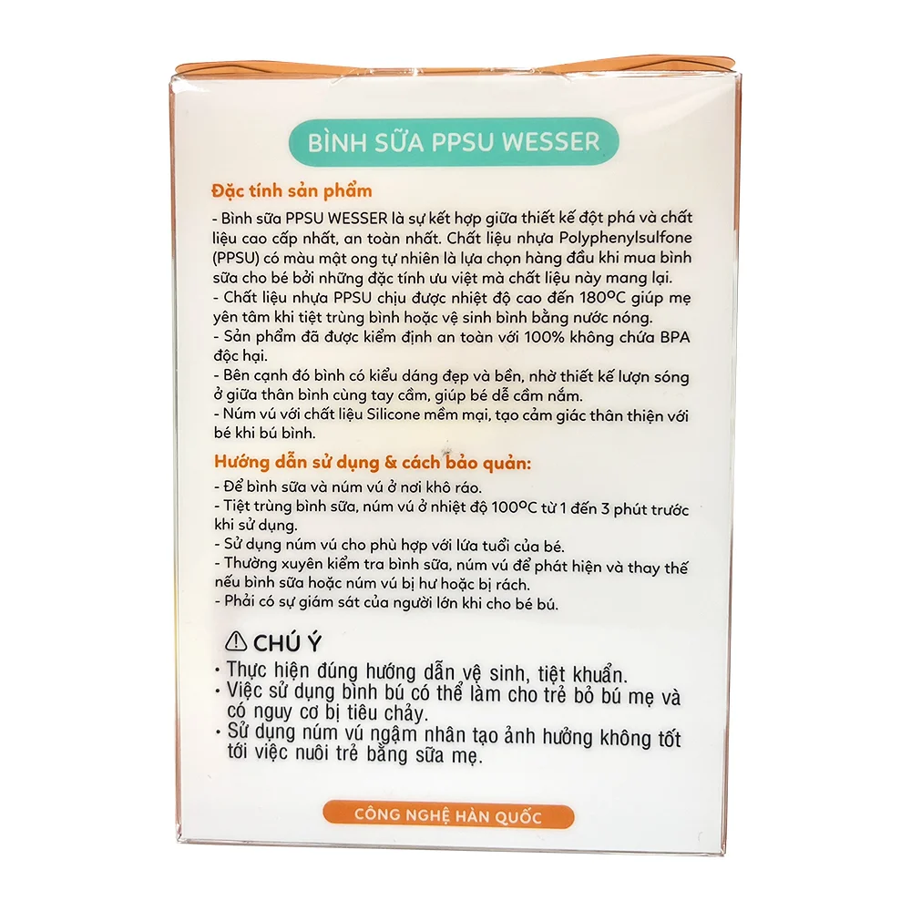 Bình sữa Wesser nhựa PPSU có tay cầm cổ rộng 180ml (Giao bao bì ngẫu nhiên)