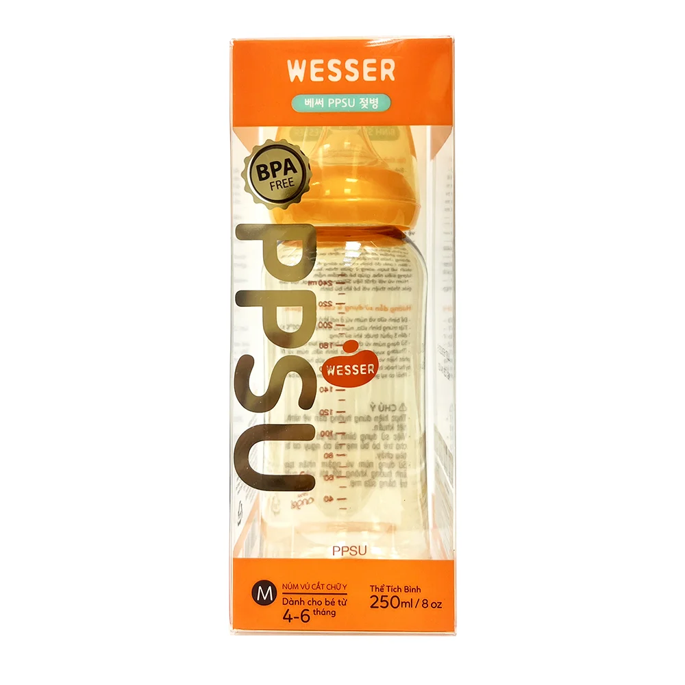 Bình sữa Wesser nhựa PPSU cổ hẹp 250ml (Giao bao bì ngẫu nhiên)