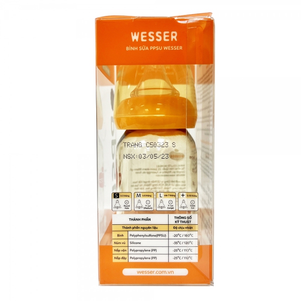 Bình sữa Wesser nhựa PPSU cổ hẹp 140ml (Giao bao bì ngẫu nhiên)