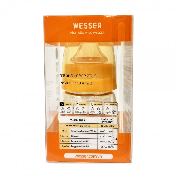 Bình sữa Wesser nhựa PPSU cổ hẹp 60ml (Giao bao bì ngẫu nhiên)