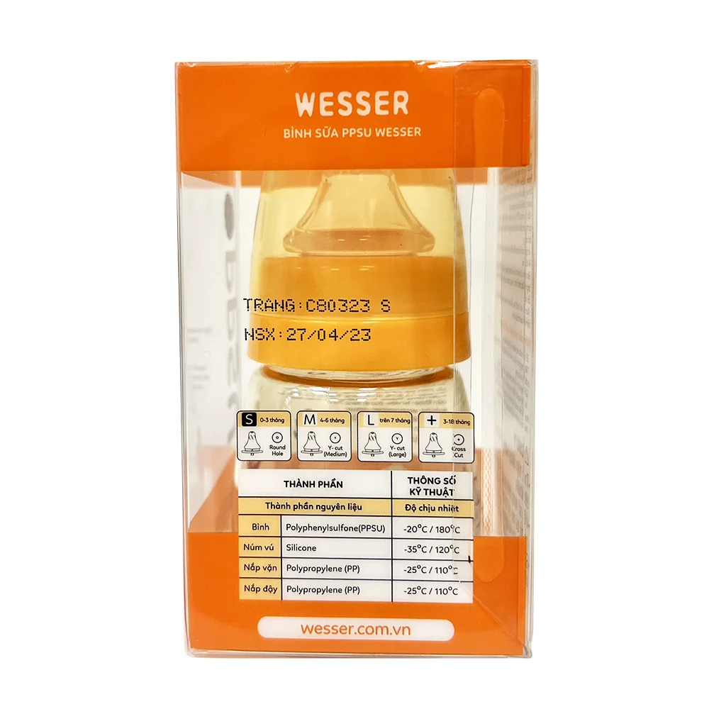 Combo 2 Bình sữa Wesser nhựa PPSU cổ hẹp 60ml