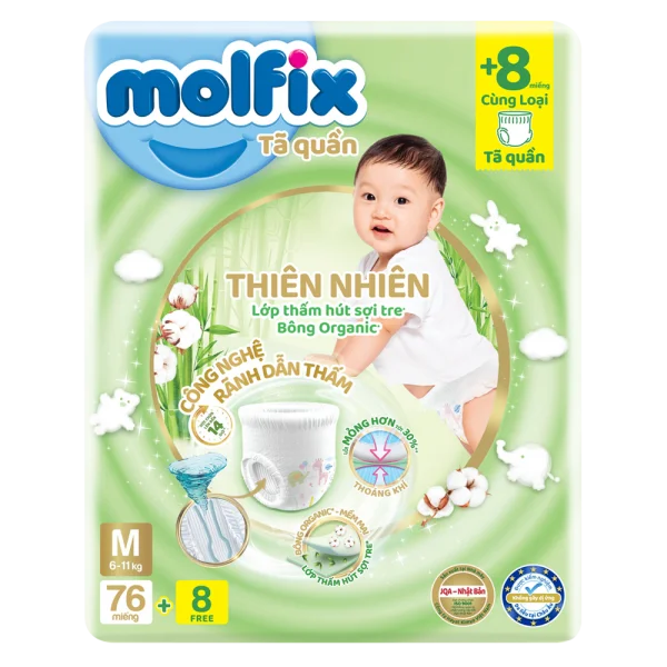 Tã quần Molfix Thiên Nhiên (M, 6 - 11kg, 76 miếng) (giao bao bì ngẫu nhiên)