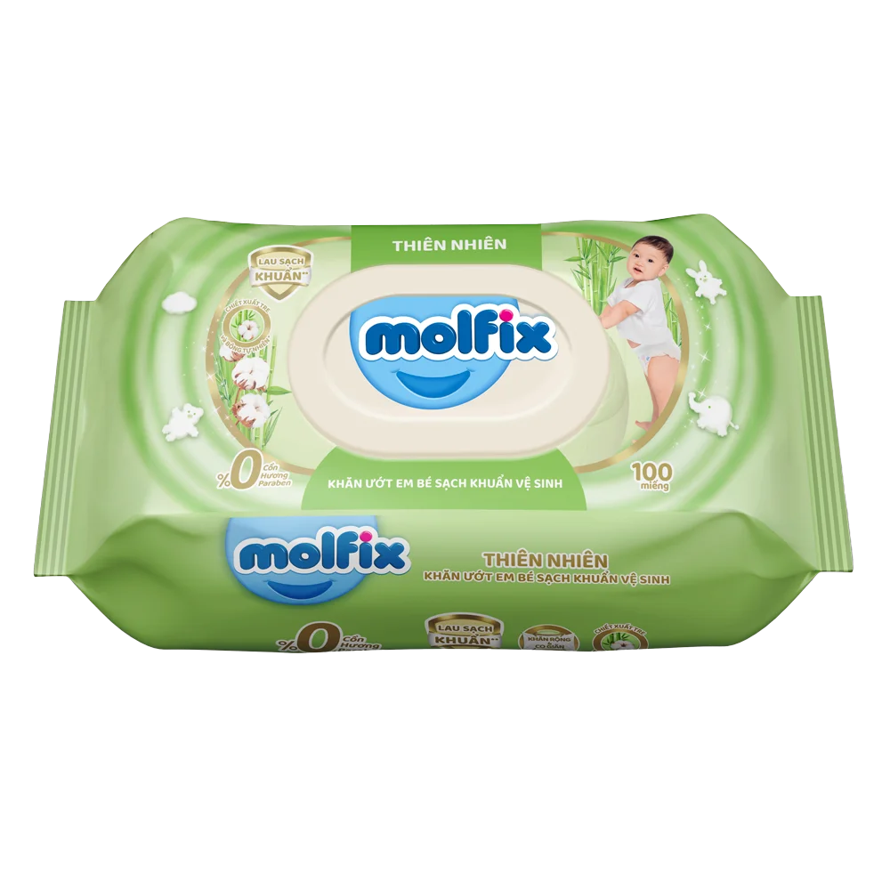 Combo 3 khăn ướt em bé sạch khuẩn vệ sinh Molfix 100 miếng (Giao bao bì ngẫu nhiên)