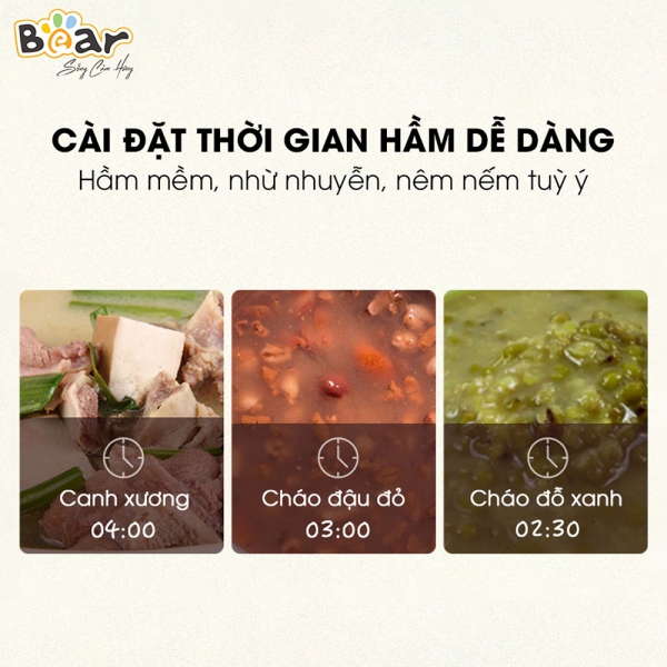 Nồi nấu chậm Bear 1,6L có lồng hấp (Hồng, SUBE002)