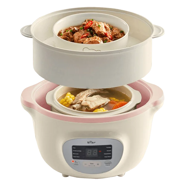 Nồi nấu chậm Bear 1,6L có lồng hấp (Hồng, SUBE002)
