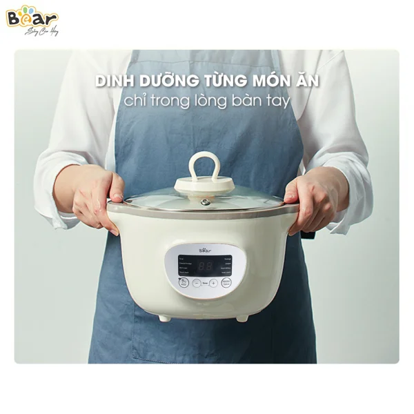 Nồi nấu chậm Bear 1,6L có lồng hấp (Kem, SUBE002)