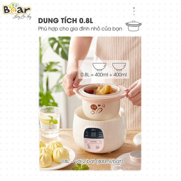 Nồi nấu chậm Bear 0,8L (Hồng, SUBE001)