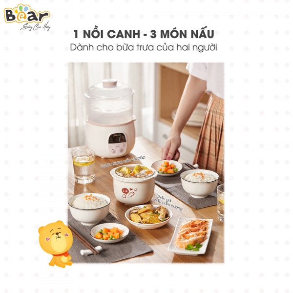 Nồi nấu chậm Bear 0,8L (Hồng, SUBE001)