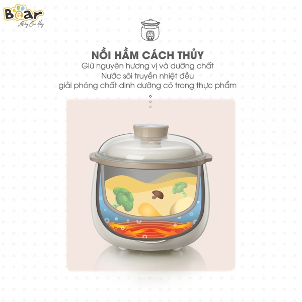 Nồi nấu chậm Bear 0,8L (Hồng, SUBE001)