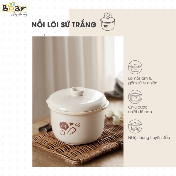 Nồi nấu chậm Bear 0,8L (Hồng, SUBE001)