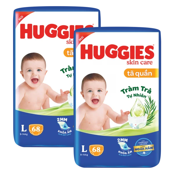Combo 2 Tã quần Huggies Skincare gói cực đại (L, 9-14kg, 68 miếng)