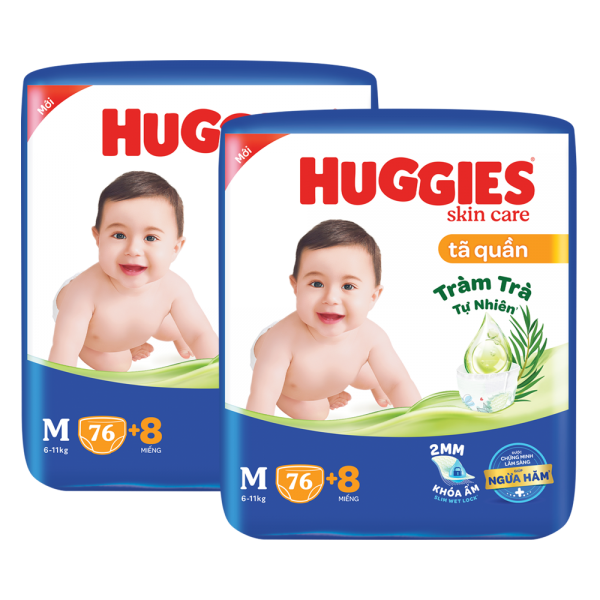 Combo 2 Tã quần Huggies Skincare gói cực đại (M, 6-11kg, 76 miếng)