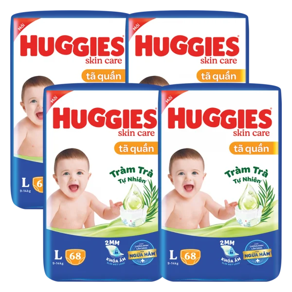 Combo 4 Tã quần Huggies Skincare gói cực đại (L, 9-14kg, 68 miếng)