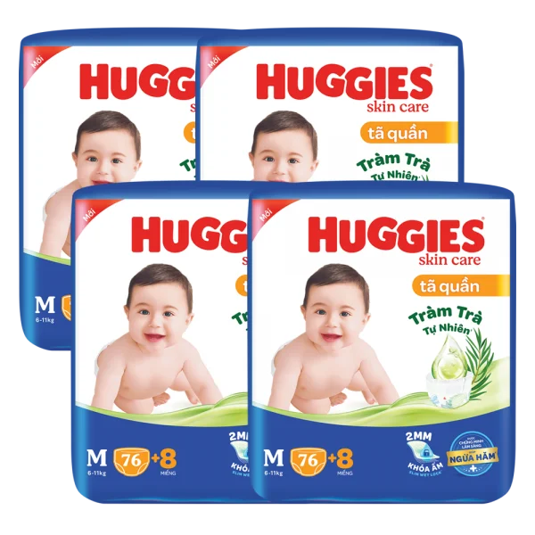 Combo 4 Tã quần Huggies Skincare gói cực đại (M, 6-11kg, 76 miếng)