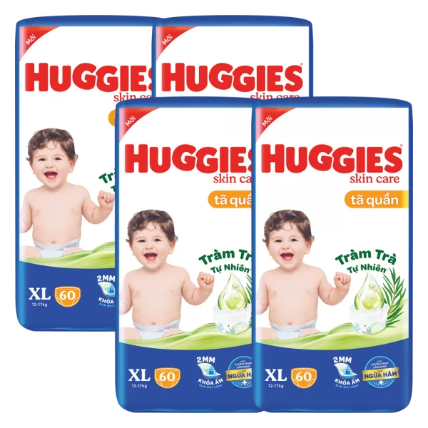 Combo 4 Tã quần Huggies Skincare gói cực đại (XL, 12-17kg, 60 miếng)