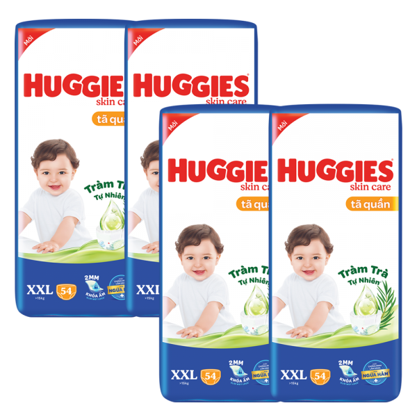 Combo 4 Tã quần Huggies Skincare gói cực đại (XXL, >15kg, 54 miếng)