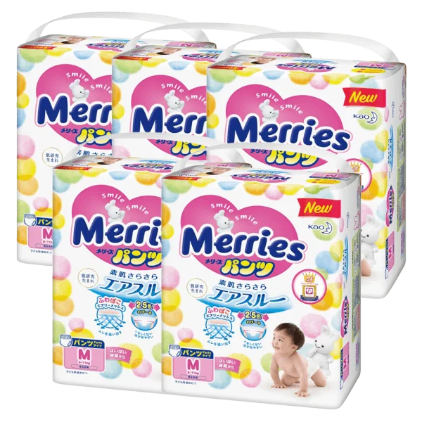 Combo 5 Bỉm tã quần Merries size M 58 miếng (6-11kg)