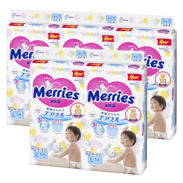 Combo 5 Bỉm tã dán Merries size L 54 miếng (9-14kg)