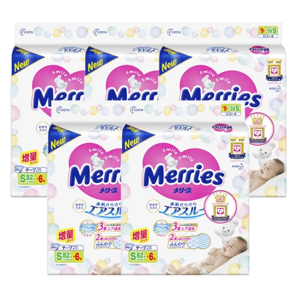 Combo 5 Bỉm tã dán Merries size S 82 + 6 miếng (4-8kg)