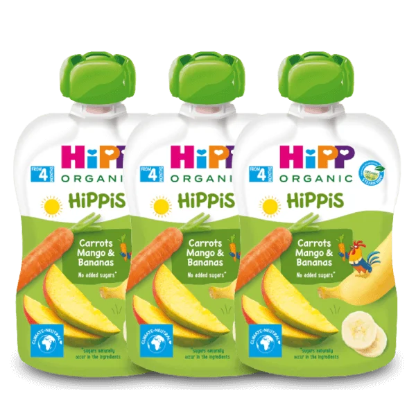 Combo 3 Dinh dưỡng 100% trái cây nghiền hữu cơ HiPPiS Organic (Cà rốt, Xoài, Chuối)