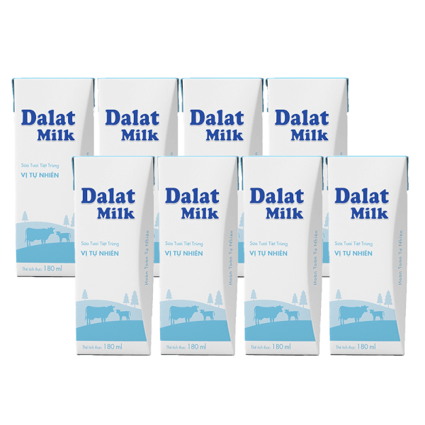 Combo 2 Sữa tươi tiệt trùng Dalat Milk ít đường 180ml (lốc 4 hộp)