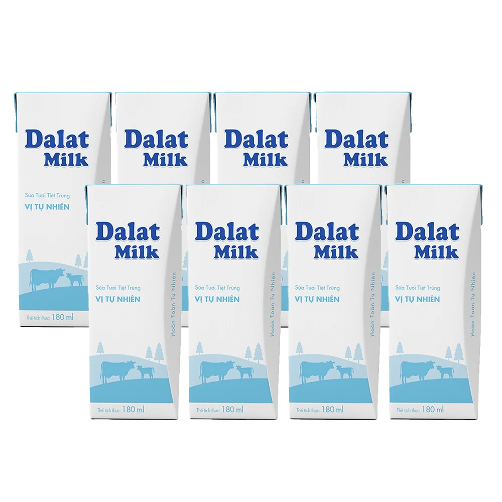 Combo 2 Sữa tươi tiệt trùng Dalat Milk ít đường 180ml (lốc 4 hộp)