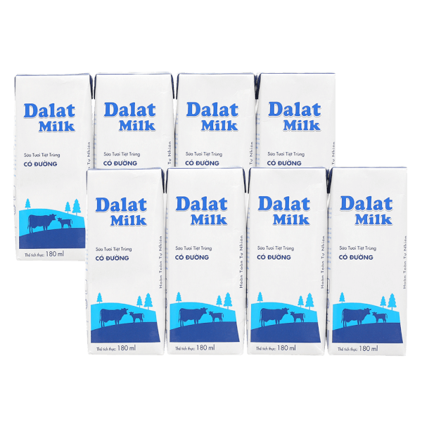 Combo 2 Sữa tươi tiệt trùng Dalat Milk có đường 180ml (lốc 4 hộp)