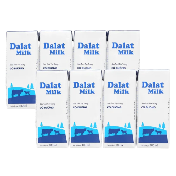 Combo 2 Sữa tươi tiệt trùng Dalat Milk có đường 180ml (lốc 4 hộp)
