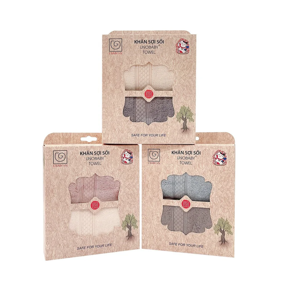 Combo 2 khăn mặt sợi sồi UNOBABY (28x50cm, Nhiều màu)