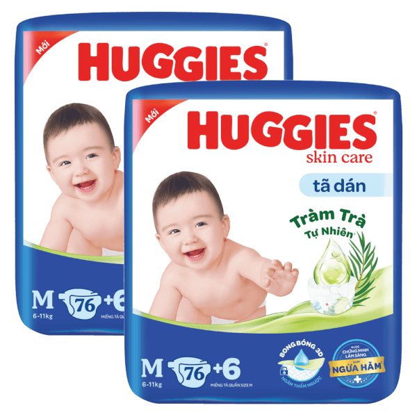 Combo 2 Tã dán Huggies Skincare cực đại (M, 6-11kg, 76 miếng)