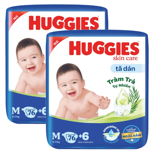 Combo 2 Tã dán Huggies Skincare cực đại (M, 6-11kg, 76 miếng)