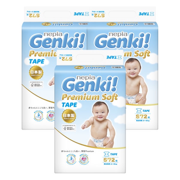 Combo 3 gói Bỉm tã dán Genki size S 72 miếng (4-8kg)