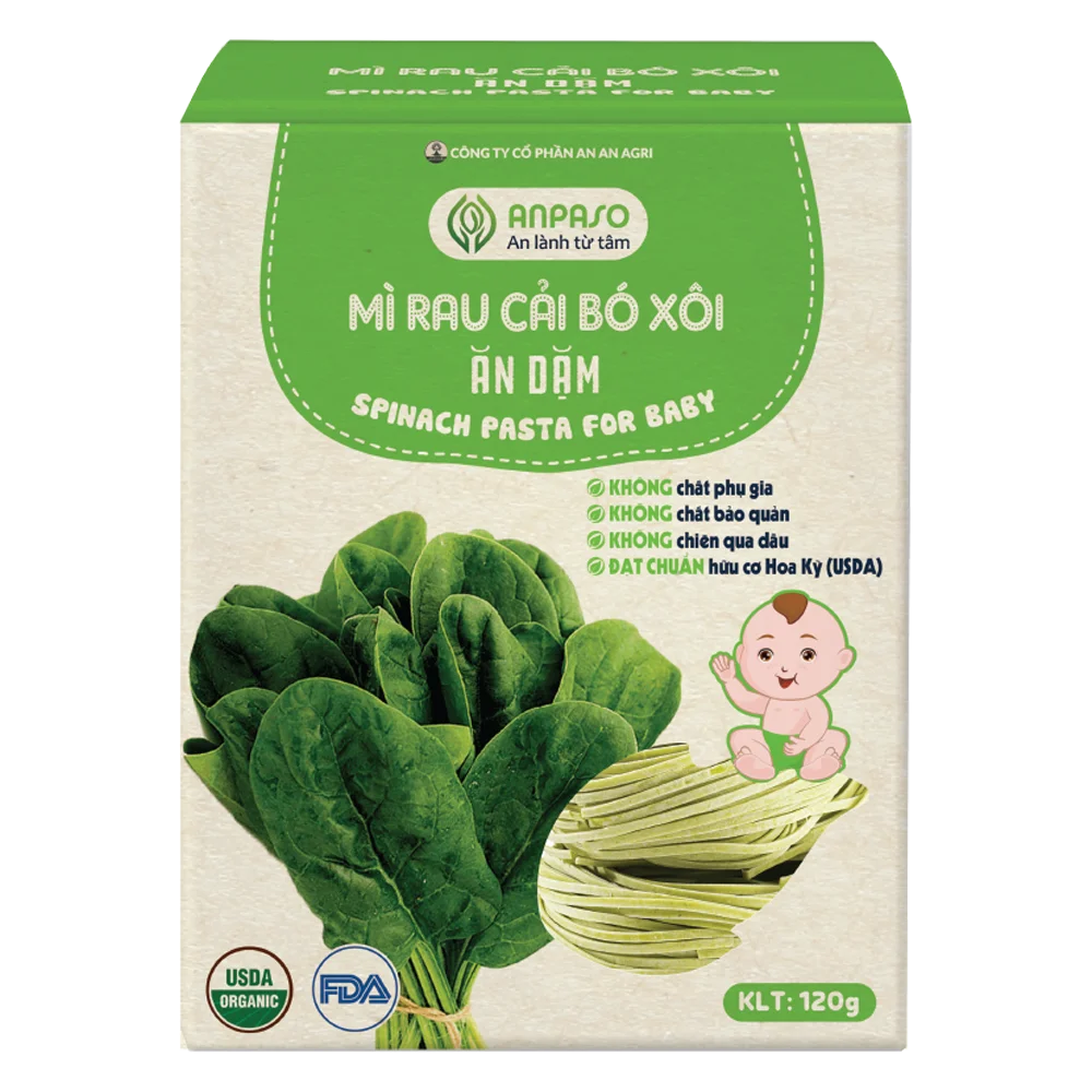 Combo 2 Mì cải bó xôi ăn dặm cho bé Anpaso 120g
