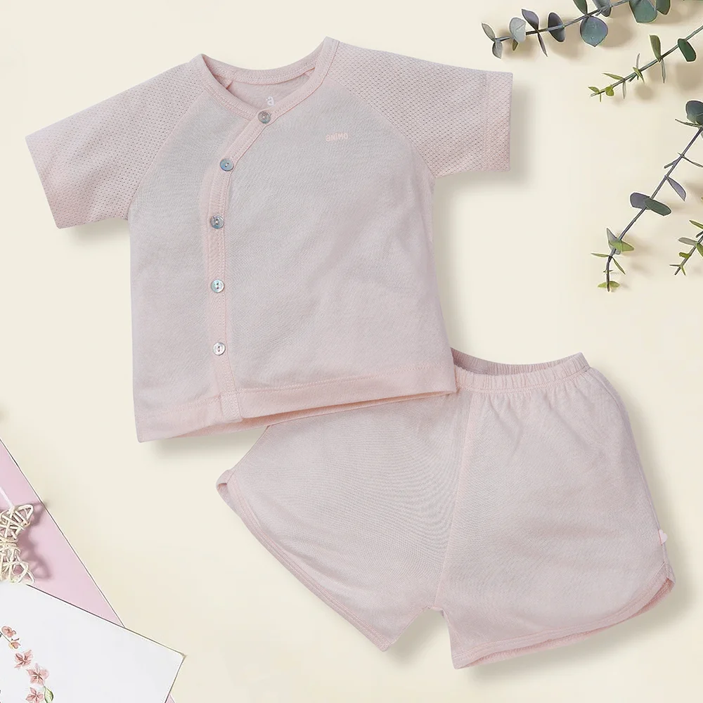 Bộ sơ sinh tính năng ngắn, vải lưới Animo I0322020 (3-6M,Cam)