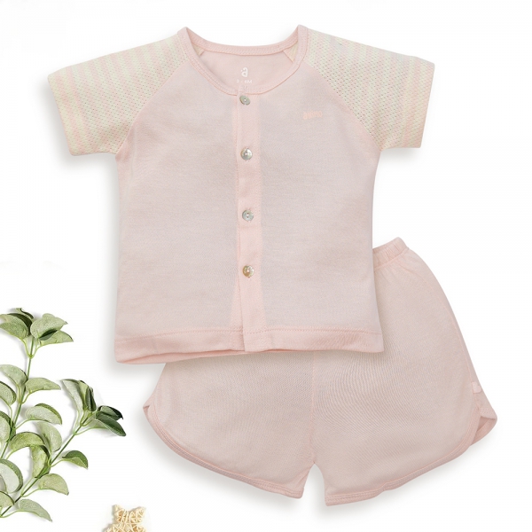 Bộ sơ sinh tính năng ngắn, vải lưới Animo I0322019 (6-9M,Cam)
