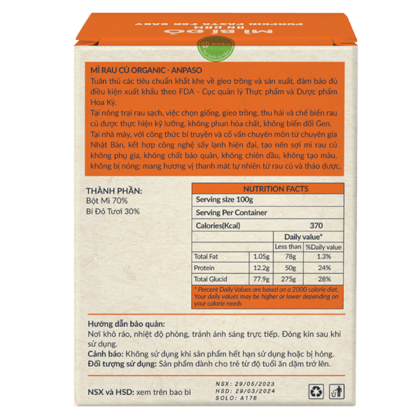 Mì bí đỏ ăn dặm cho bé Anpaso 120g