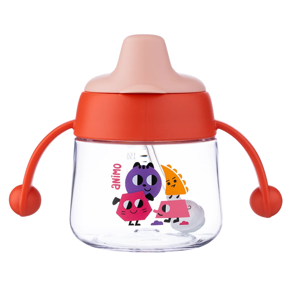 Bình tập uống núm silicone Animo (đỏ, 180ml, RK-B1042)