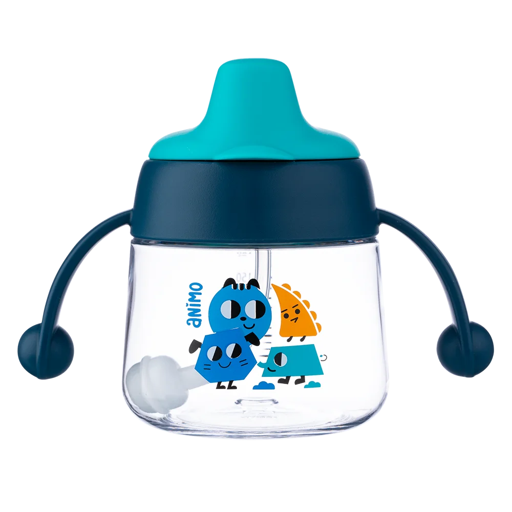 Bình tập uống núm silicone Animo (xanh, 180ml, RK-B1042)