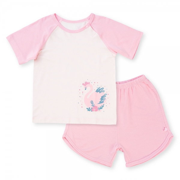 Bộ ss tính năng ngắn, vải modal Bst Thiên nga Animo BMC822070 (18-24M,Hồng)