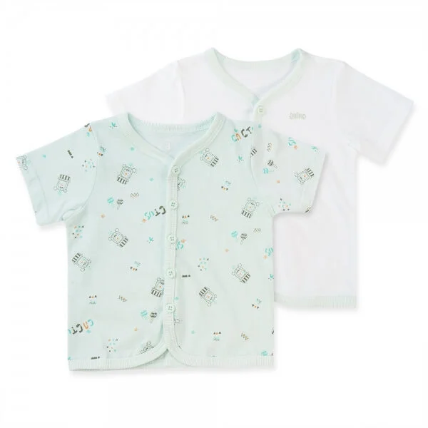 Cặp áo ss cài giữa tay ngắn Animo NB422055 (0-3M,xanh ngọc-trắng)