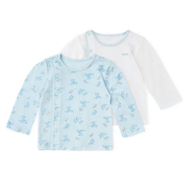 Cặp áo ss cài chéo tay dài Animo NB422049 (3-6M,xanh-trắng)