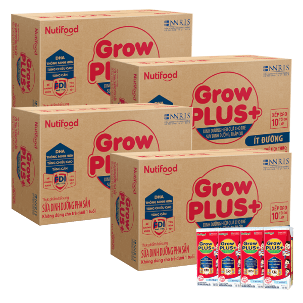 Combo 4 thùng Sữa GrowPLUS+ ít đường 180ml (lốc 4 hộp)