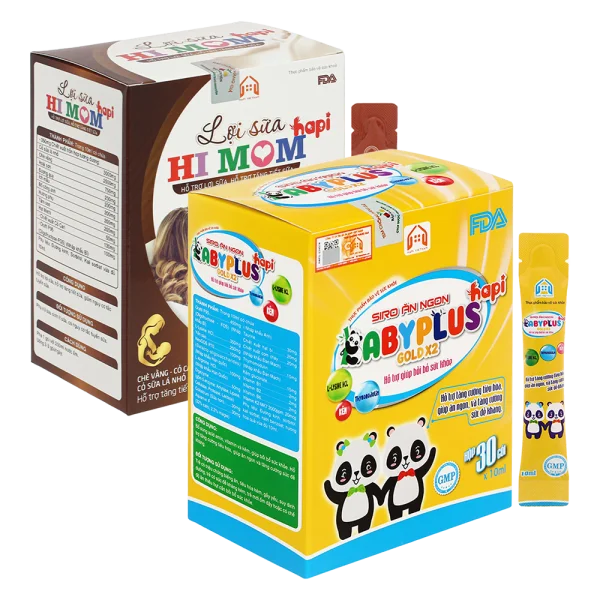 Combo 1 Siro ăn ngon Babyplus Hapi Gold X2 và 1 Lợi sữa Hi Mom Hapi
