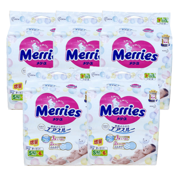 Combo 5 Tã dán Merries nội địa (S, 4-8kg, 82 + 6 miếng)