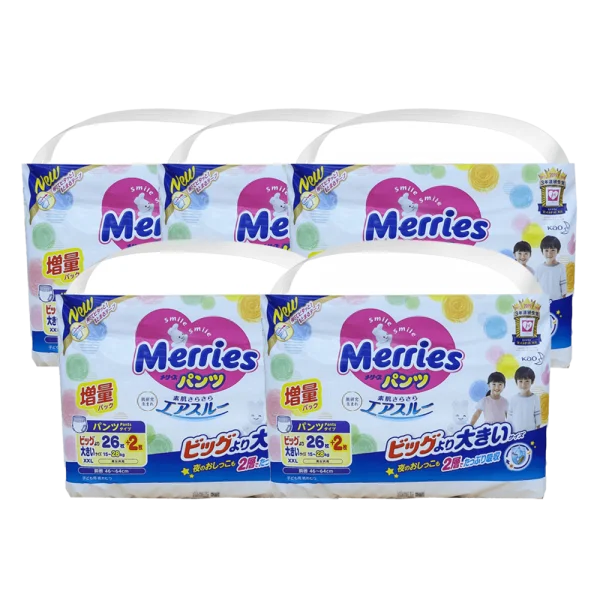 Combo 5 Tã quần Merries nội địa (XXL, 15-28kg, 26 + 2 miếng)