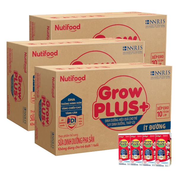 Combo 3 Thùng Sữa GrowPLUS+ ít đường 180ml (lốc 4 hộp)