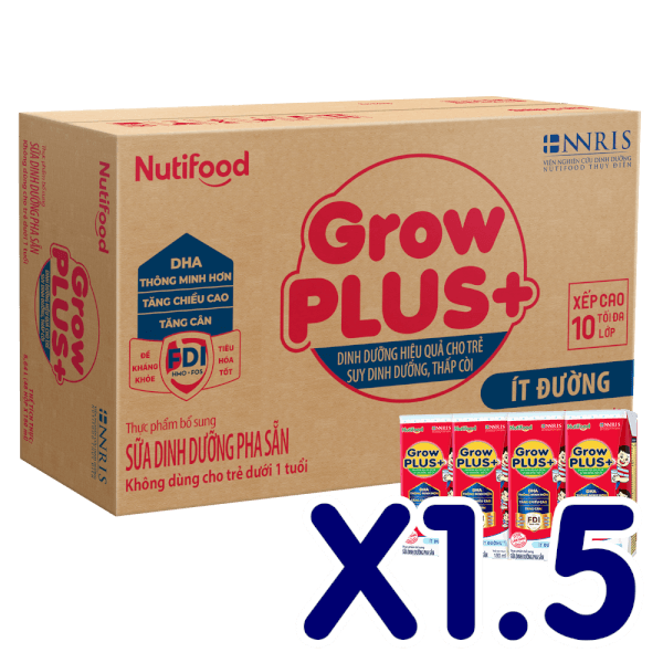 Combo 1.5 thùng Sữa GrowPLUS+ ít đường 180ml (lốc 4 hộp)